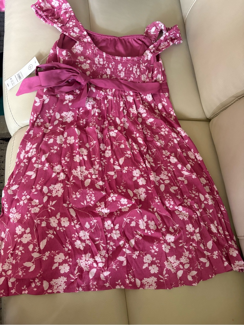 No Boundaries Pink Floral Smocked Mini Dress with Waist Tie